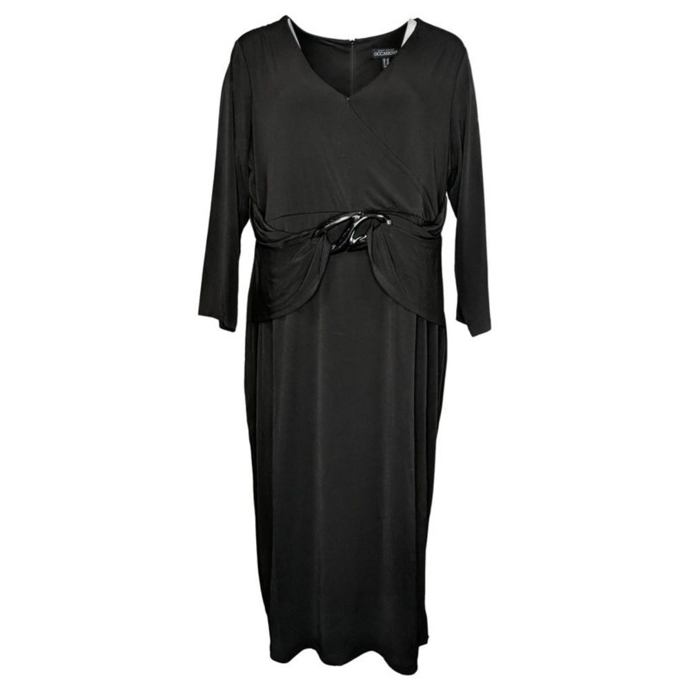 Susan Graver Women's Plus Sz Dress 1X Occasions Liquid Knit Black A615705